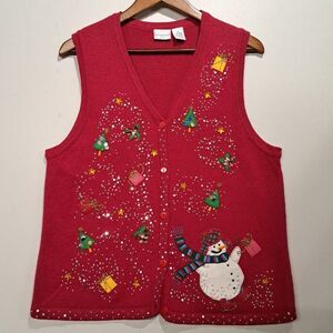 Kim Rogers Christmas Vest Petite Large Sequins Red